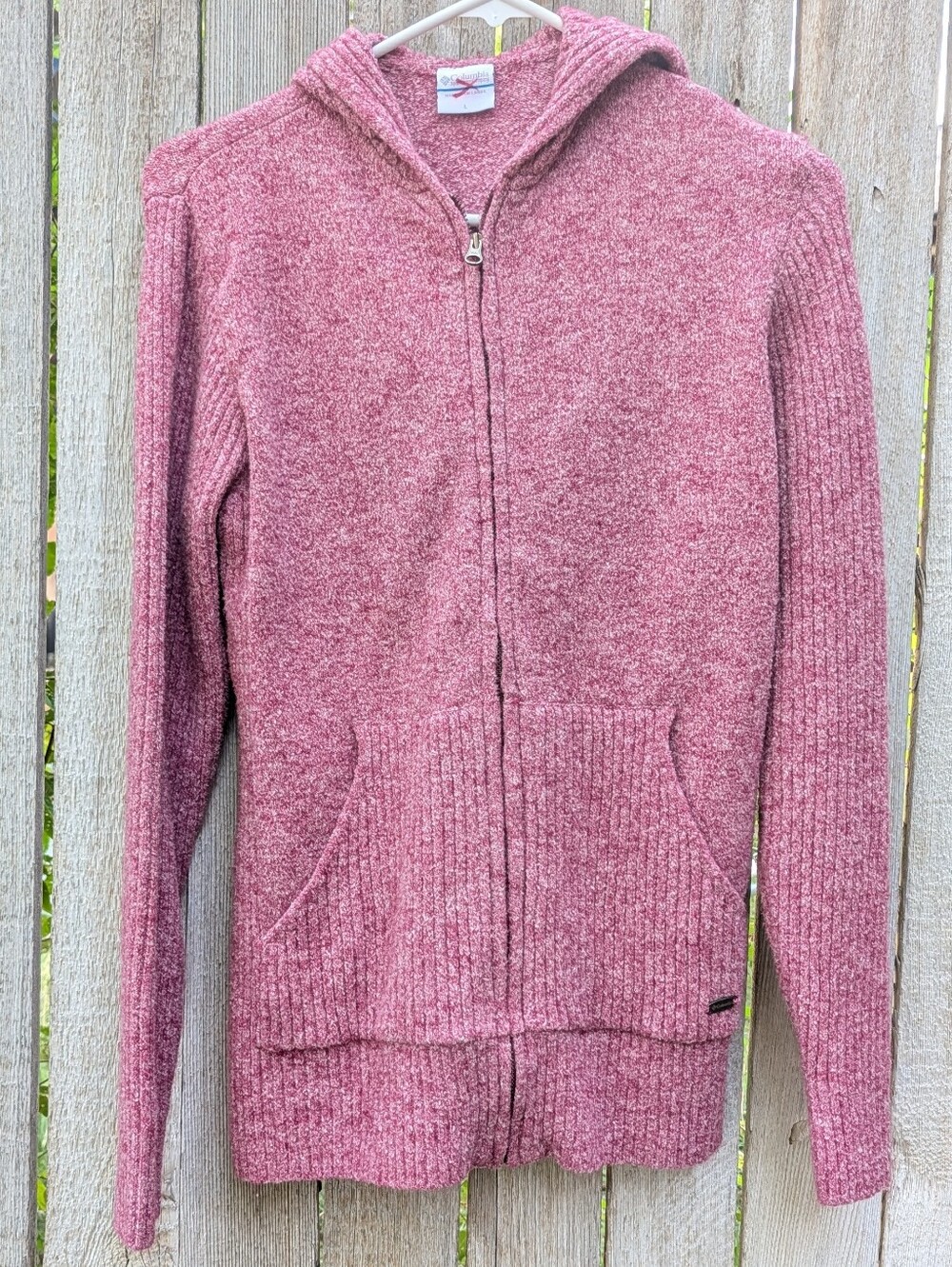 Columbia Women's Pink Hooded Sweater - Cozy Knit Zipped Front Jacket